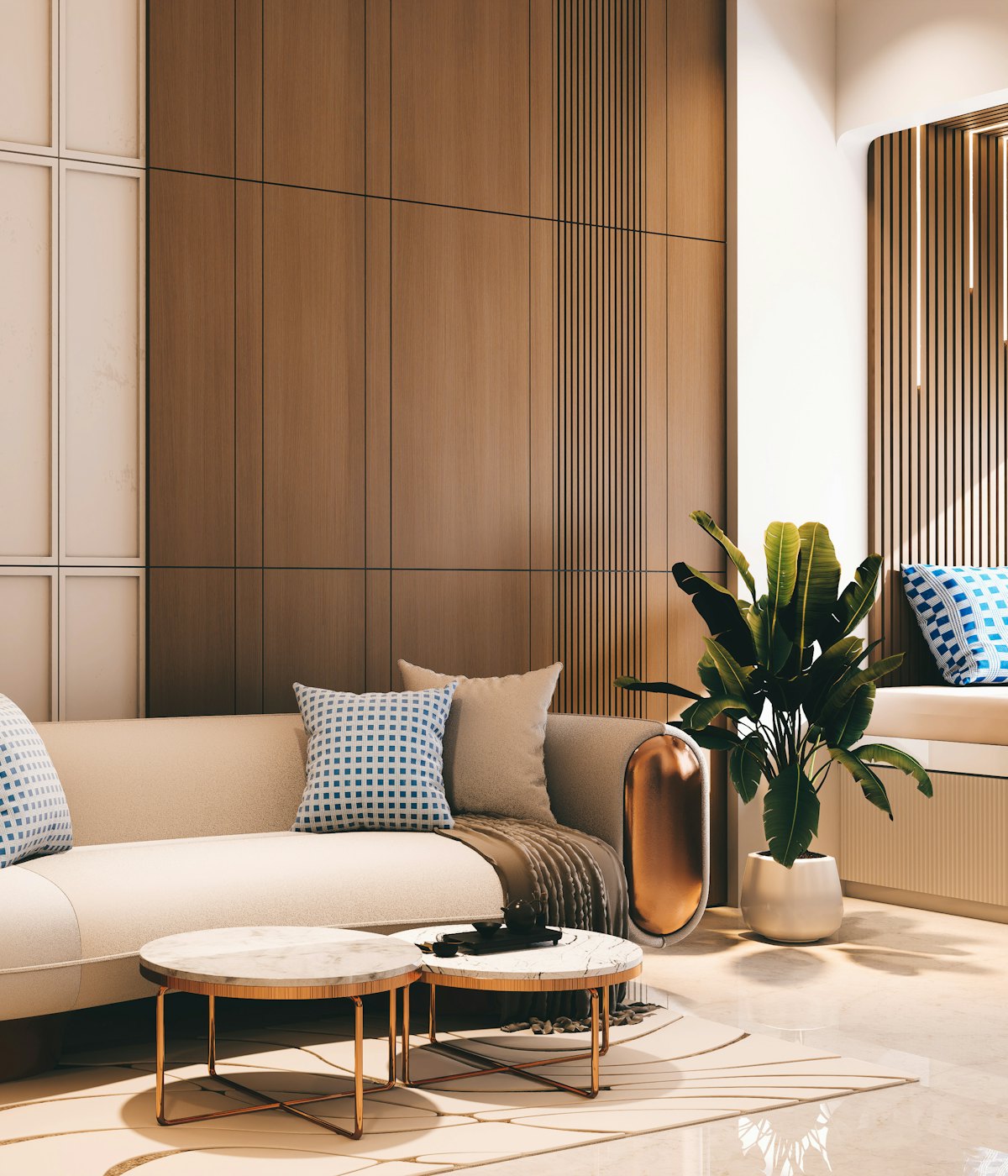 A Pravasth interior project — living space with custom joinery